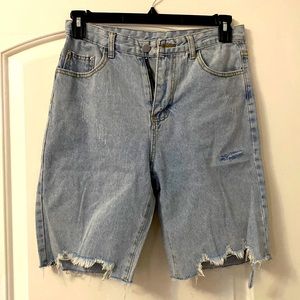 Ripped Raw Hem high waist denim shorts